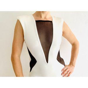 Black and White Bodycon Dress with Shoulder pads